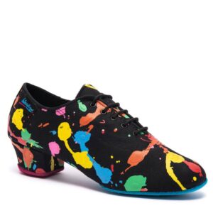 Vegan Katya Heather Split - Art Attack! with a Black Vegan Sole, Animal Free Split Sole Ladies Teaching and Practice Dance Shoes (Pictured on the 1.5" Heather Heel)
