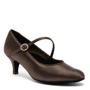 VEGAN ICS RoundToe SingleStrap - Espresso Satin, Animal Free Ladies Standard Ballroom Dance Shoes (Pictured on the 2" Slim Heel)