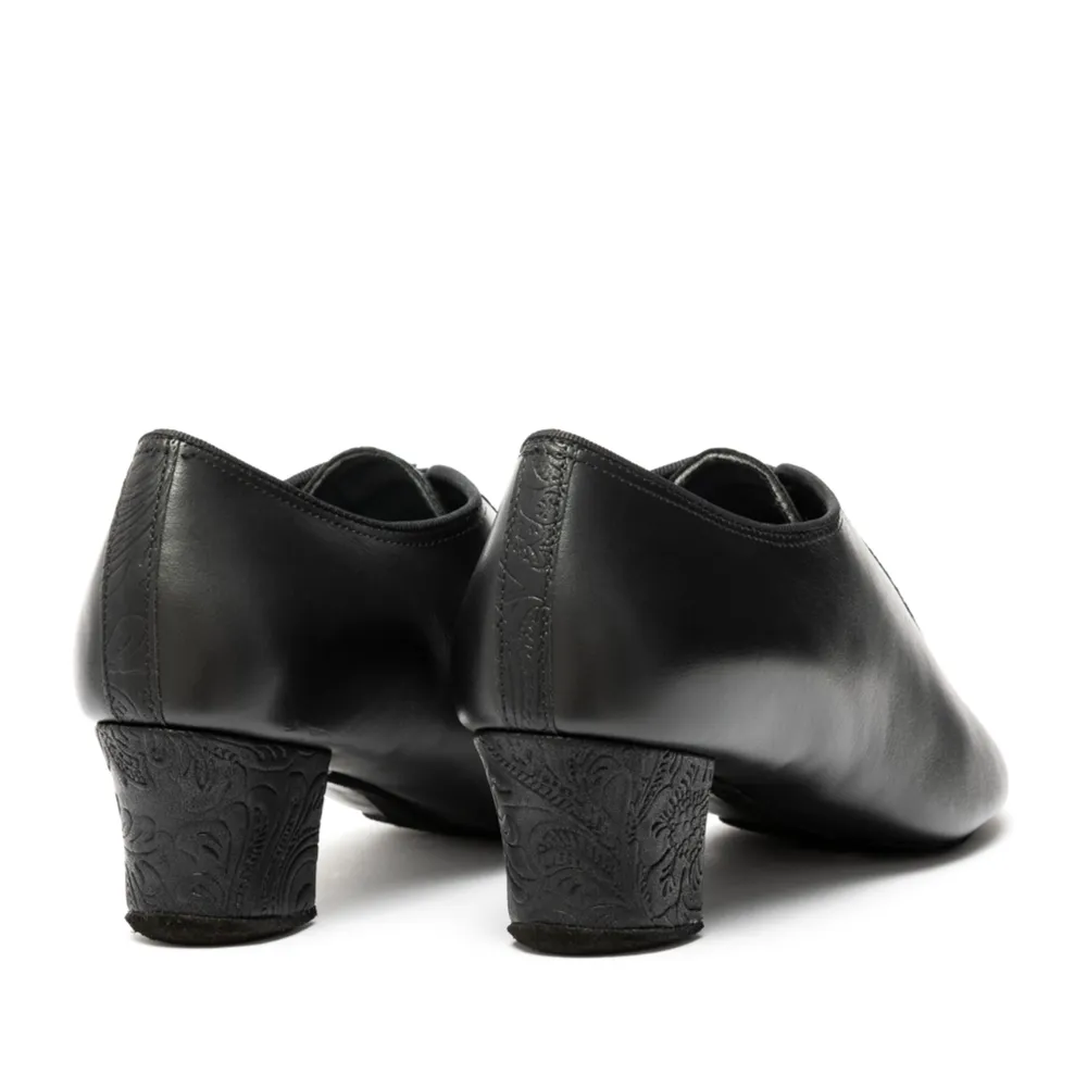 VEGAN F33 - Black Calf/Fiori, Animal Free Mens Latin Dance Shoes (Pictured on the 2" Spanish Heel)