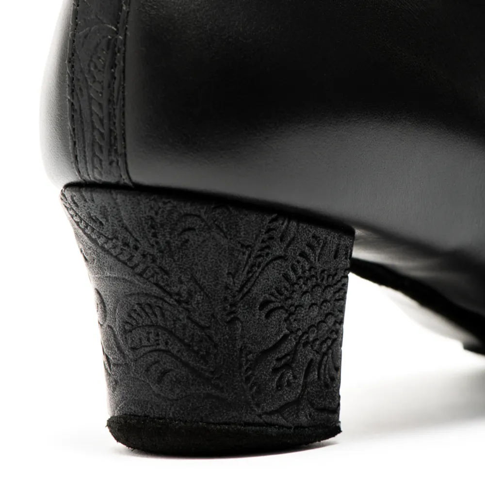 VEGAN F33 - Black Calf/Fiori, Animal Free Mens Latin Dance Shoes (Pictured on the 2" Spanish Heel)