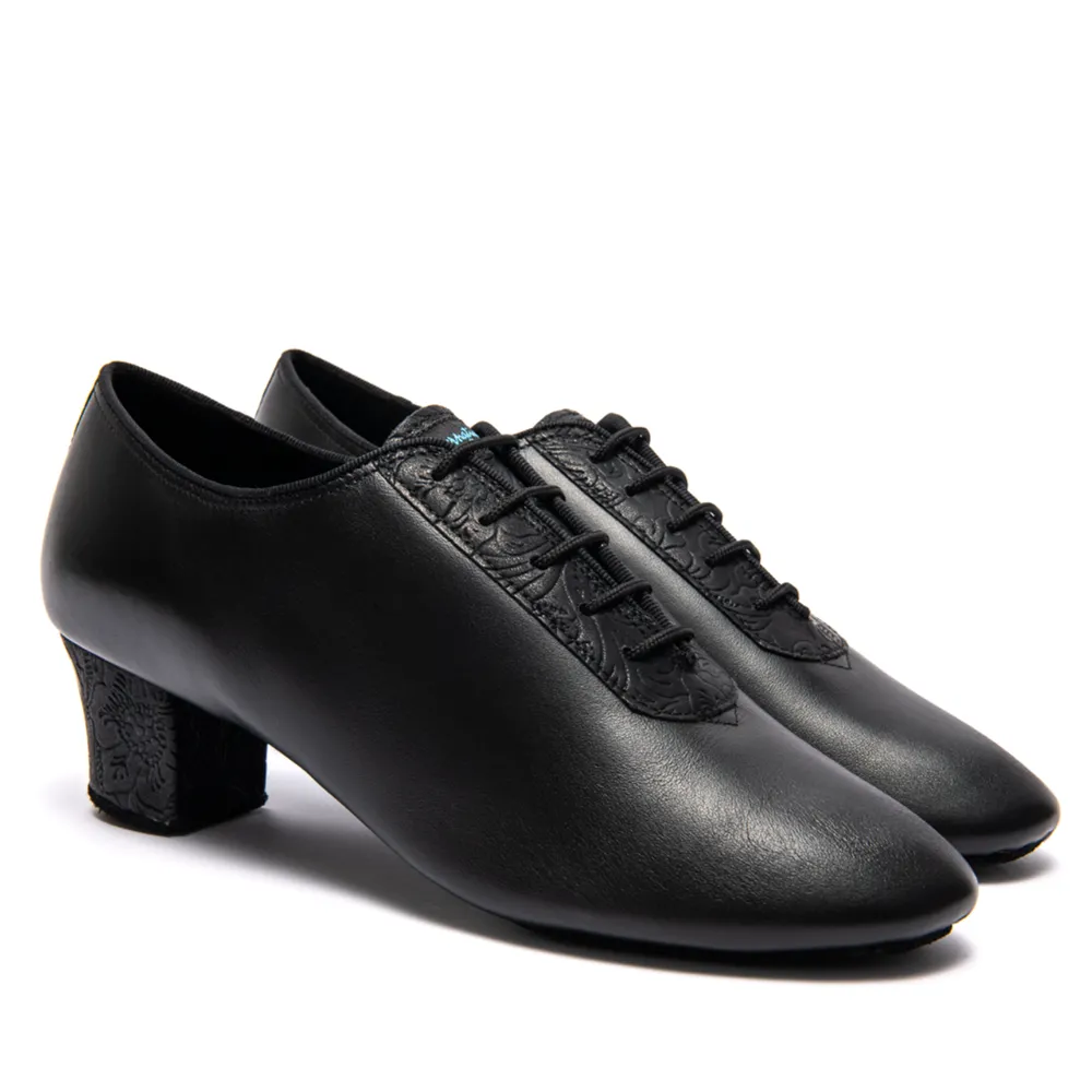 VEGAN F33 - Black Calf/Fiori, Animal Free Mens Latin Dance Shoes (Pictured on the 2" Spanish Heel)