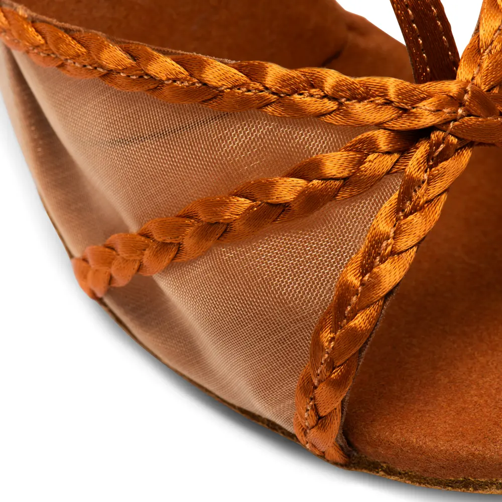 Vegan Luna - Tan Satin, Animal Free Ladies Latin Dance Shoes (Pictured on the 3" Elite Heel)